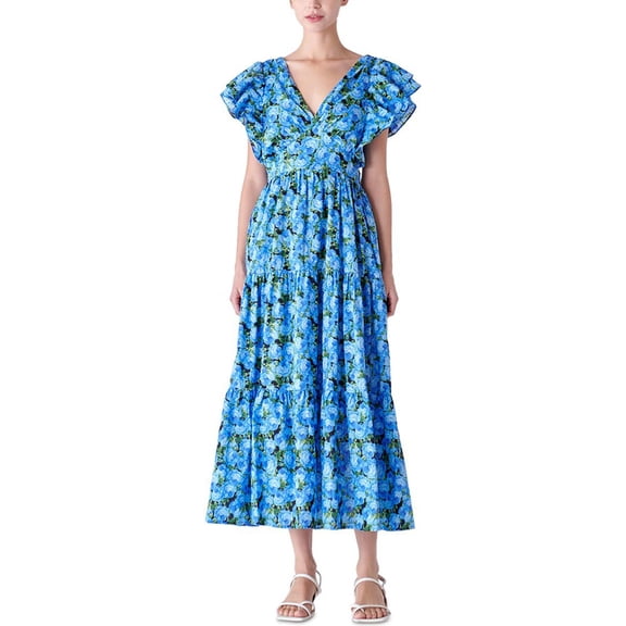 English Factory Womens Cut Out Floral Maxi Dress, Blue, Small