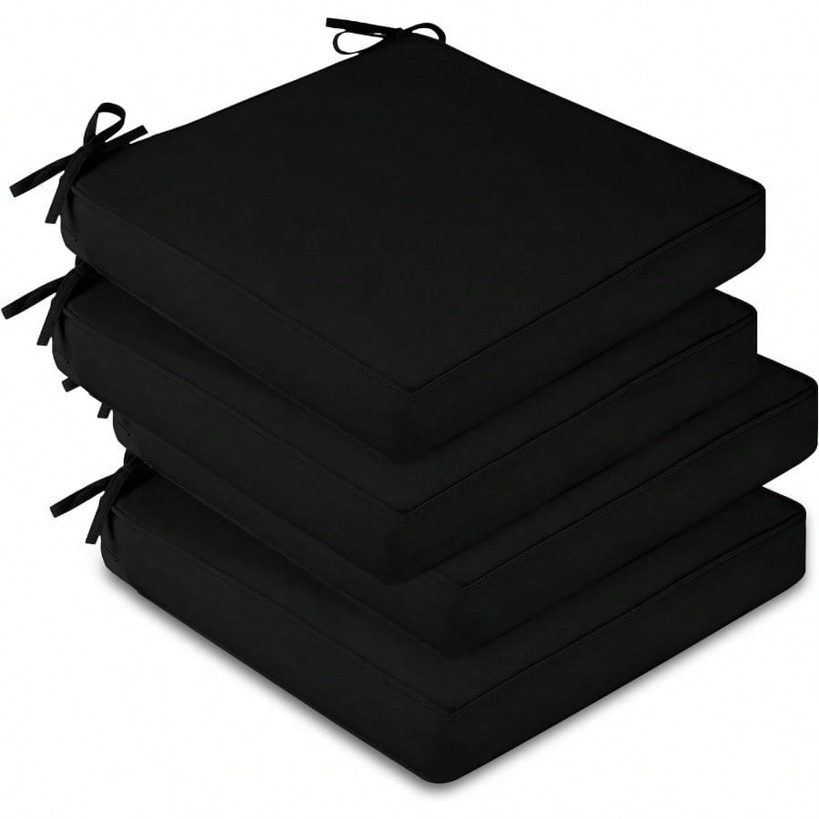 Waterproof Outdoor Chair Cushions Set of 4 19 x 19 x 3 Patio Chair Cushion with NonSlip Ties Handle Square Outdoor Cushion for Patio Furniture with Removable Cover Black