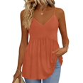 thumbnail image 2 of LIZUOJUN Womens Tank Tops Solid Color Pleated Spaghetti Strap V-Neck Cami Top Summer Dressy Trendy Sleeveless Loose Fit Tops Orange S, 2 of 6