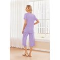 thumbnail image 3 of Ekouaer 2 Pack: Women's Pajamas Set Short Sleeve Sleepwear Capri Pants Pjs Soft Loungewear with Pockets, 3 of 6