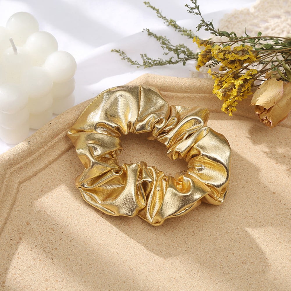 Trianu 3Pcs Silk Scrunchies, Hair Ties, Golden Silk Hair Ties