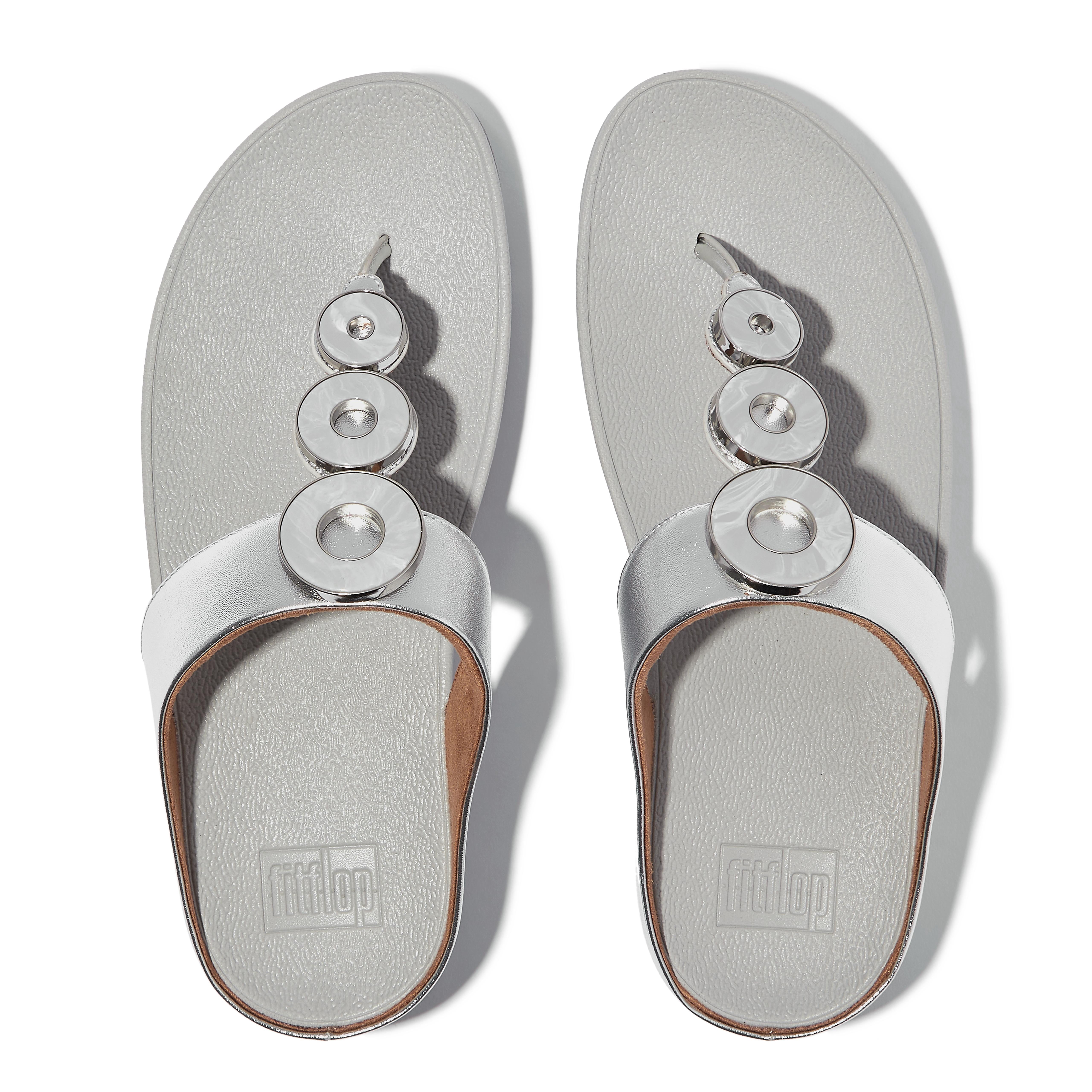 FitFlop Women's Fino Resin Hoop Leather Toe Post Wedge Sole Thong Sandals