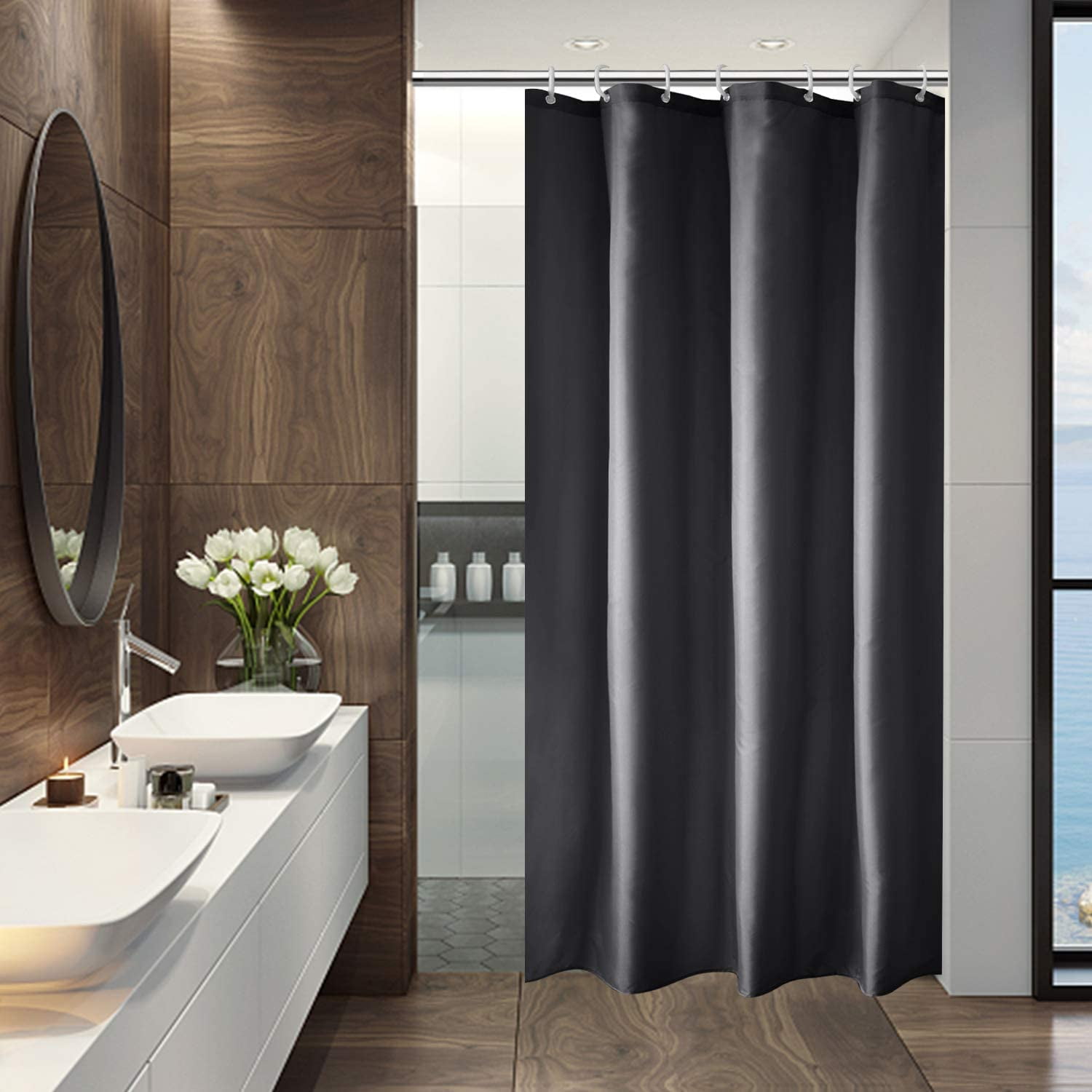 Gray White 48x72Inch Small Stall Size Elegant Geometric Shower Curtains Herringbone Fabric Polyester Bathroom Curtain Water Repellent and Waterproof