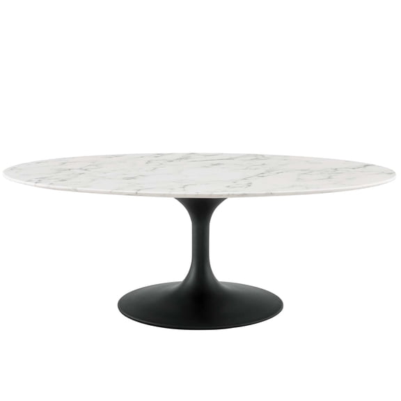 Contemporary Modern Urban Designer Living Room Lounge Club Lobby Oval Coffee Table, Artificial Marble Stone Metal, Black White