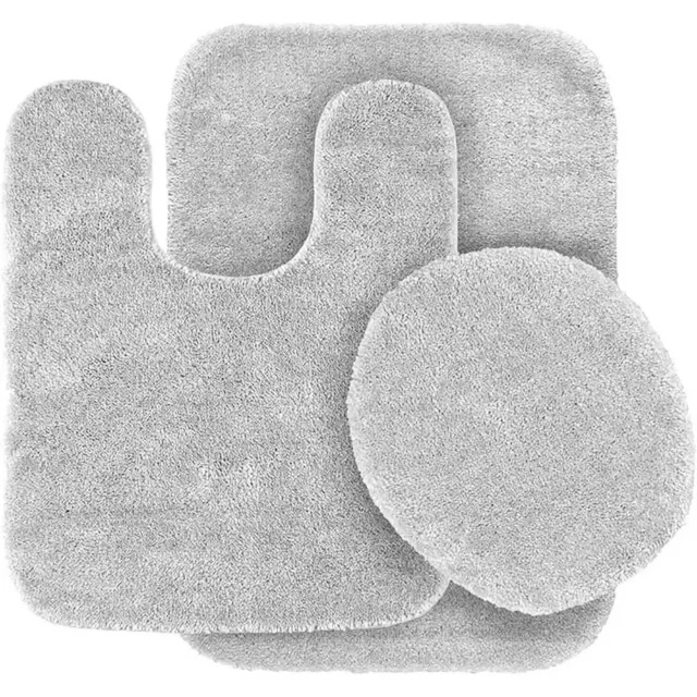 Home Bathroom Décor 3 piece Set Bath Mat #6 Gold Color U-Shaped Contour Rug, Mat and Toilet Lid Cover With Rubber Backing