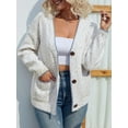 thumbnail image 4 of Women'S Long Sleeve V-Neck Contrast Color Button Knitted Sweater Fall Winter Pocket Cardigan Jacket Cream White S, 4 of 9