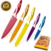 Knife Set 5 Pieces Stainless Steel NonStick Coating Blades Chef Slicer Bread Utility and Paring Knife for Housewarming Commercial Home Kitchen
