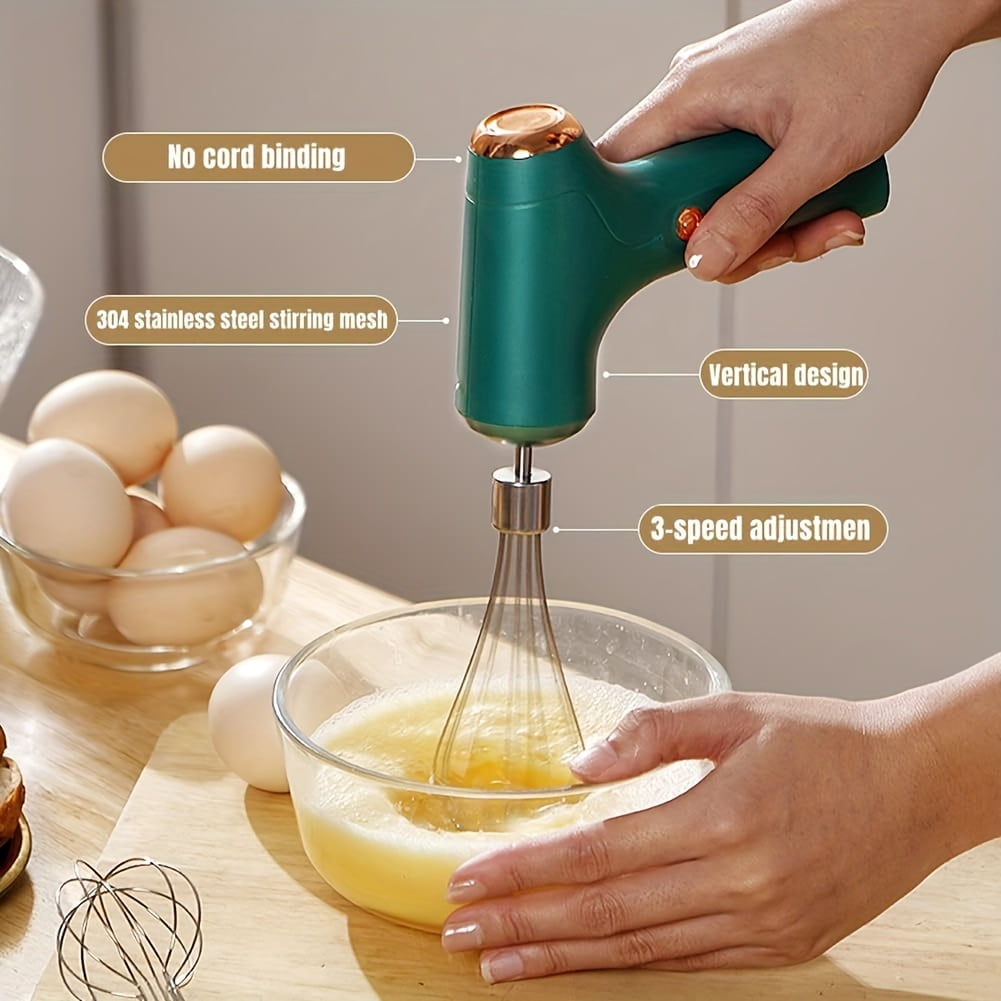 Cordless Electric Hand Mixer USB Rechargeable 304 Stainless Steel 3 Speed Modes Detachable Stir Whisks Portable Kitchen Baking Tool