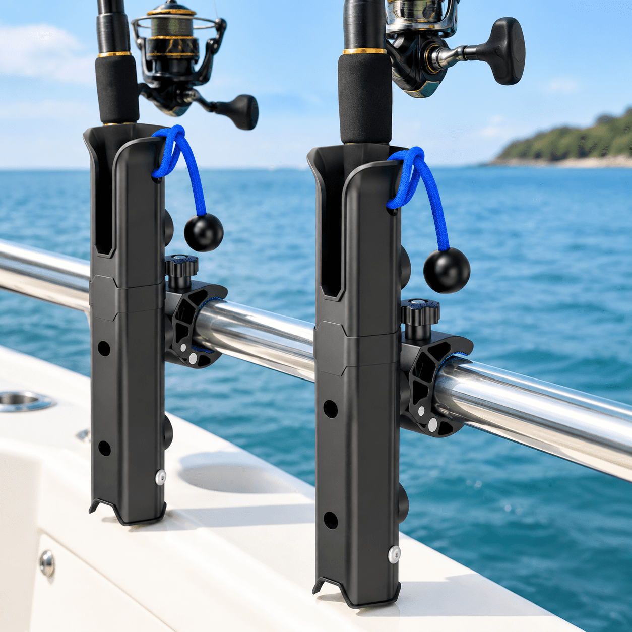 2 Black Round Pole Mount Fishing Rod Rack for Bike Ebike and More