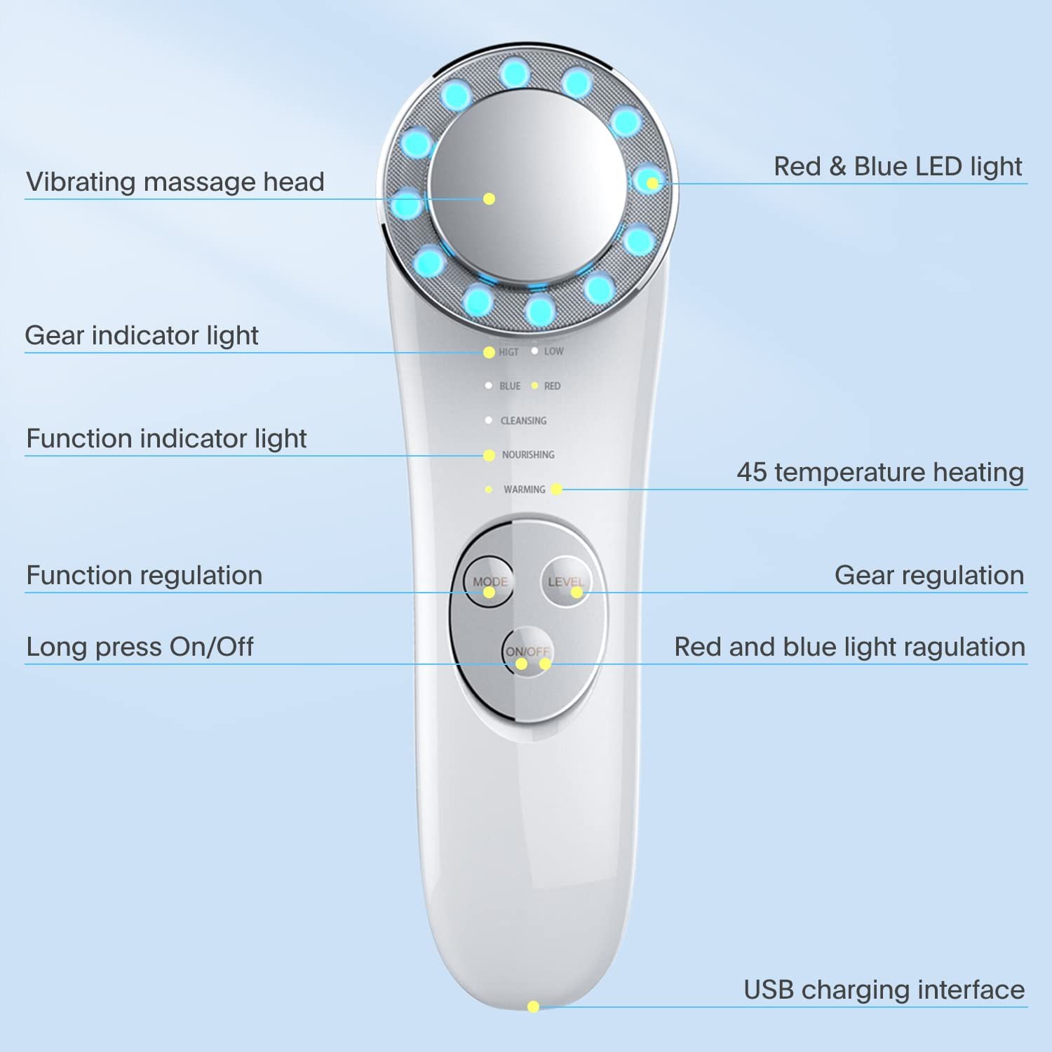 Aikertec Face Massager Electric,7 in 1 Anti-Aging High Frequency