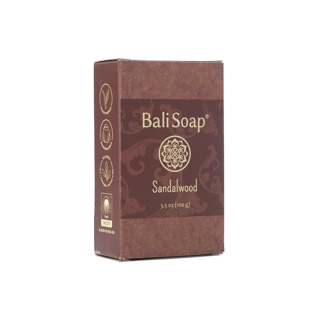 Jabón en barra de sándalo Soap Bali, 100 g, paquete de 3, exfoliante vegano
