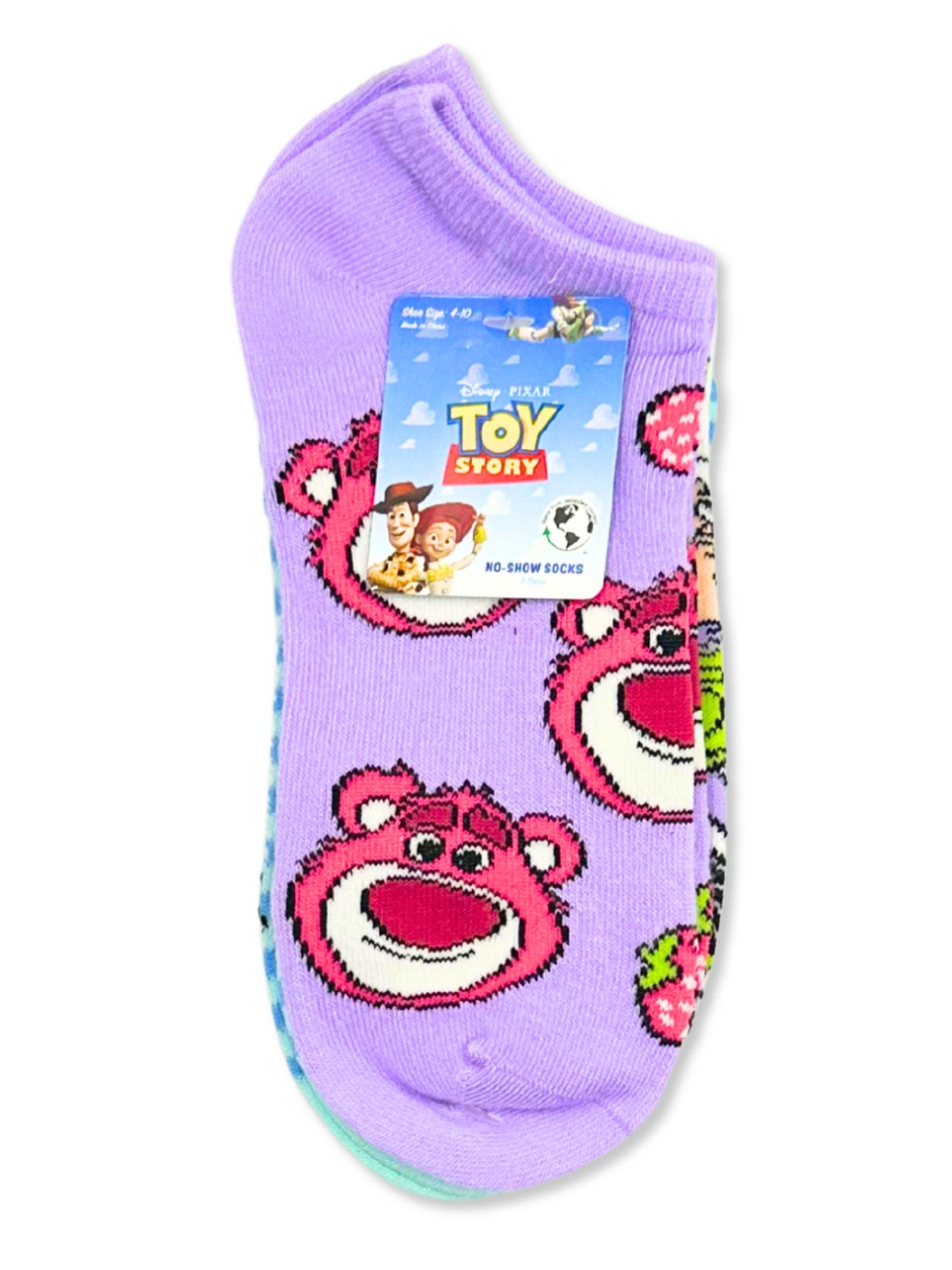 Disney Pixar Lotso Women's No-Show Socks, 3-Pack, Size 4-10