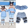 thumbnail image 2 of Kiapeise Baby Girls Off Shoulder Top + Denim Pants Hole Jeans Outfits, 2 of 7