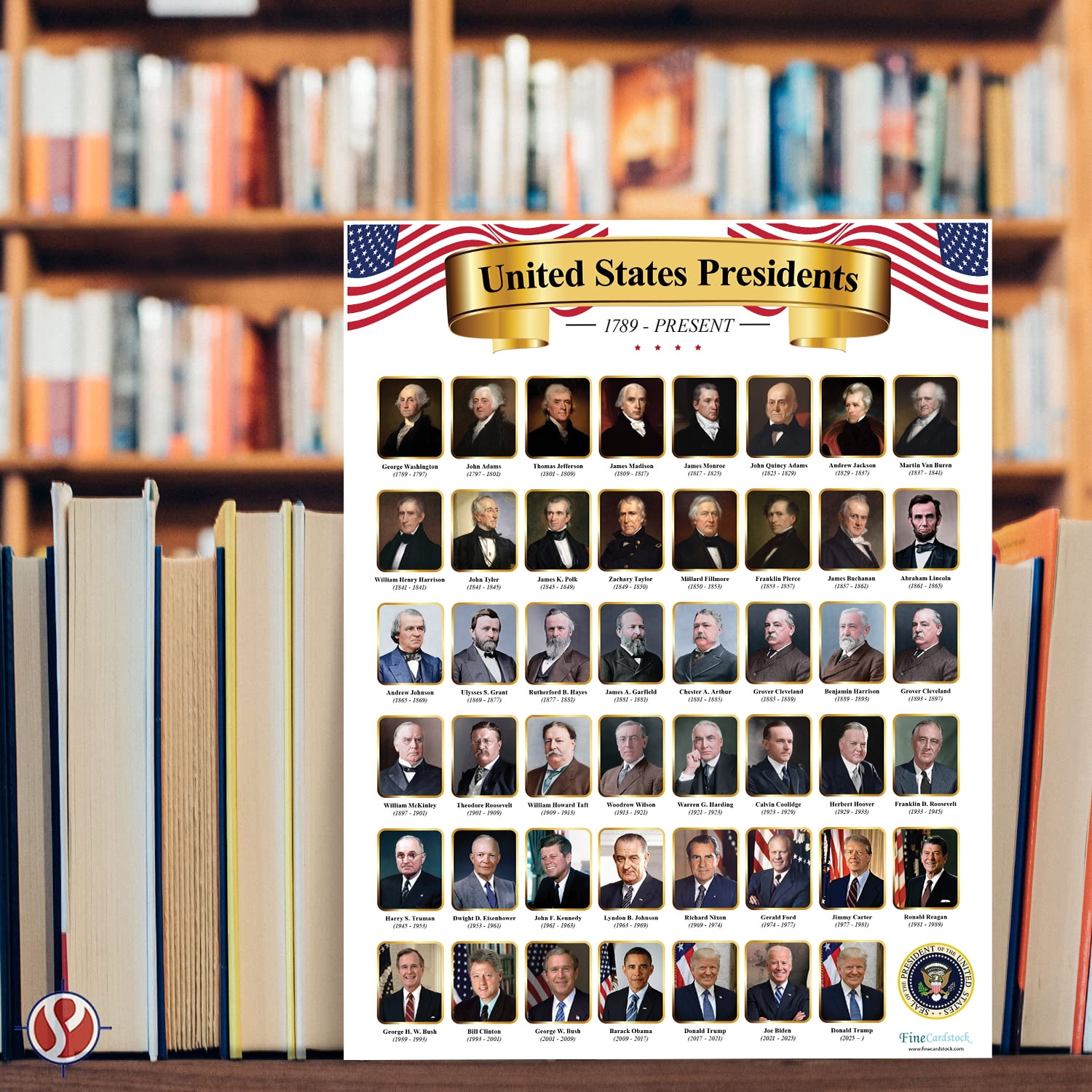 Presidents of The United States Educational Chart – Great Learning Tool for Kids | Perfect for Home, School and Office Use | 80lb Cardstock (216gsm) | 8.5 x 11” | 10 per Pack