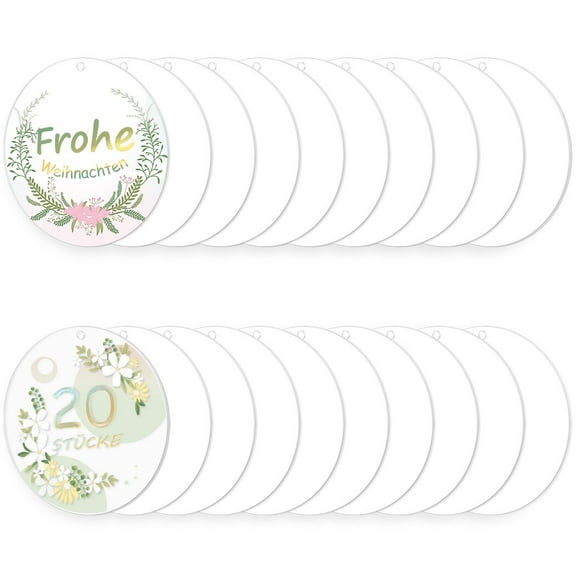 Acrylic Keychain Blanks, 20pcs Clear Round Acrylic Blank Plates, Acrylic Circles Discs with Hole for Arts & Crafts, Transparent Acrylic Sheets for DIY Keychains, Pendants, Tags, Ornaments