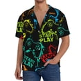 thumbnail image 7 of Lsque Play Game Start print Men's Cuban Collar Short Sleeve Shirt Summer Beachwear Casual Button Down Fashionable Vacation Leisure Shirt-Large, 7 of 7