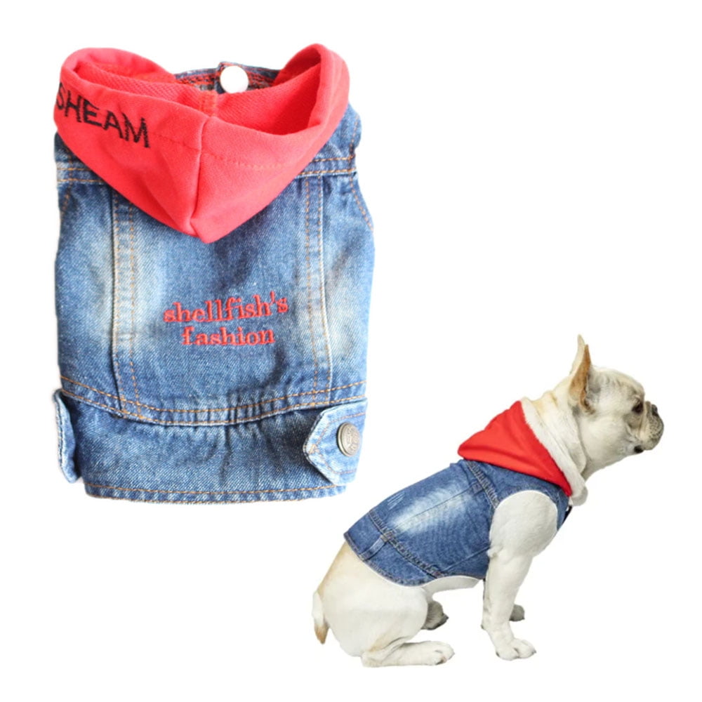 Dog Jeans Jacket Pet Clothes Puppy Denim Jumpsuit Hooded Hoodie for