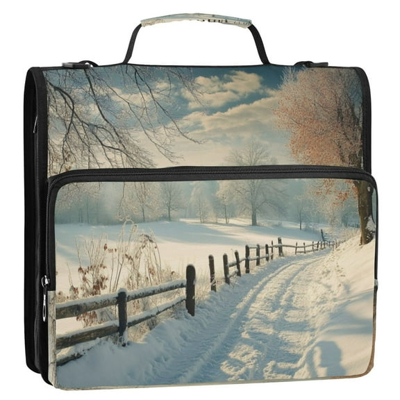Circular Folder Package 13.6*3.5*12.4 Inches ,Binder Bag，Binder Organizer，Zipper Binder，3 Ring Binder ,Suitable for Work Picturesque Snow