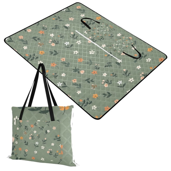 Extra Large Picnic Beach Blanket Waterproof Sand Proof Portable Outdoor Mat Cute Small Flowers and Leaves 60x80