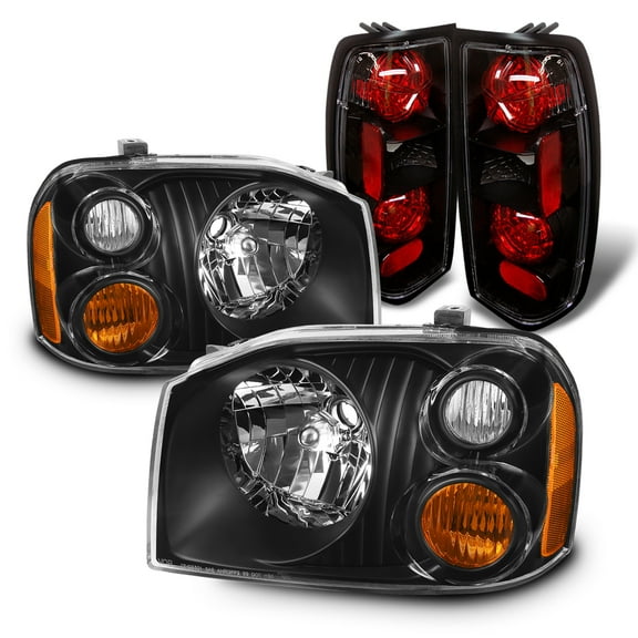 AKKON - Fits 2001-2004 Nissan Frontier Right & Left OE Style Headlights Taillights Lamps Housing Combo - Black