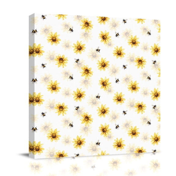 Farmhouse Sunflower Canvas Wall Art for Living Room, Modern Rustic Yellow Honey Bees Country Poster Print Painting for Bedroom Office Home Decoration Wall Pictures Prepare To Hang 10"x10"