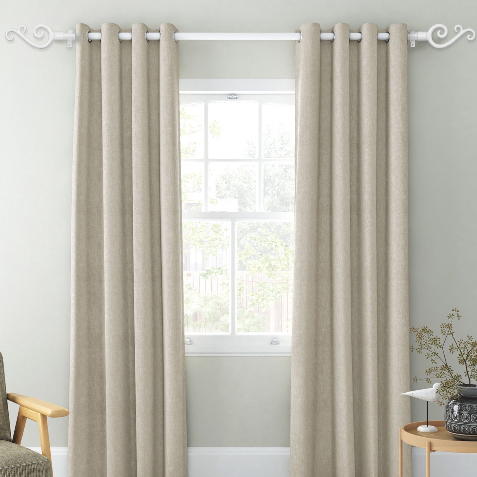 Urbanest Scroll Designer Single Curtain Rod – Decorative Metal Finials, 5/8" Diamter Drapery Hardware Set Window Treatments, 84" to 120", Glossy White