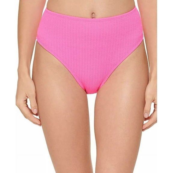DKNY Seamed High-waist Bikini Bottoms In Neon Pink