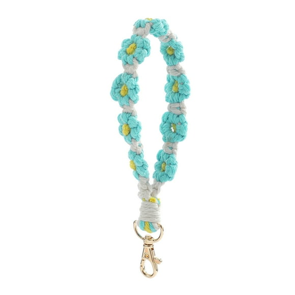 Llavero bohemio de flores tejidas a mano con colores contrastantes, pulsera y colgante para telfono.