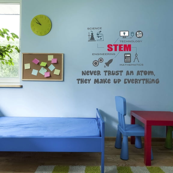 Stem Never Trust An Atom, They Make Up Everything Science Atoms Microscope Scienctist Algebra Geometry Holiday Decorating Bedroom Wall Decal Sticker - Size: 10 In X 7 In