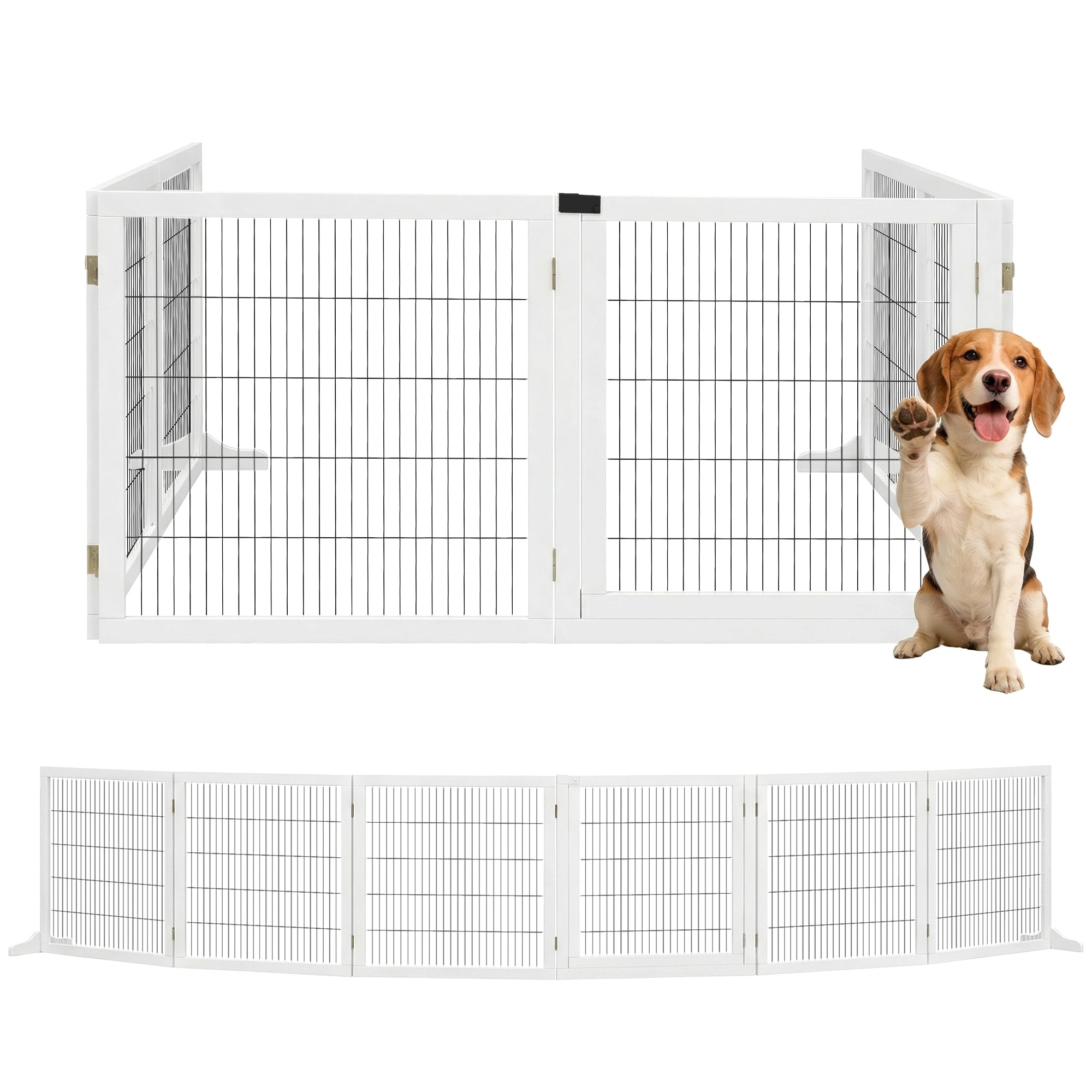 PawHut Wooden Pet Gate for Doorway & Stairs, Small & Medium Dogs, White