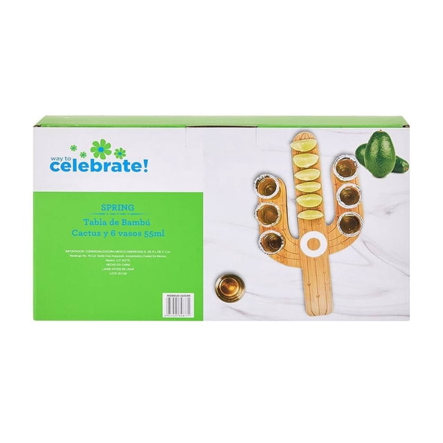 Tabla Way to Celebrate en Forma de Cactus con Seis Chupitosde Vidrio para Shots de 55 ml.