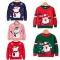thumbnail image 2 of Suéter navideño 2024 con cuello redondo y estampado de ciervos, novedoso suéter navideño feo, chaqueta de punto de manga larga unisex para niños y niñas, 2 of 4
