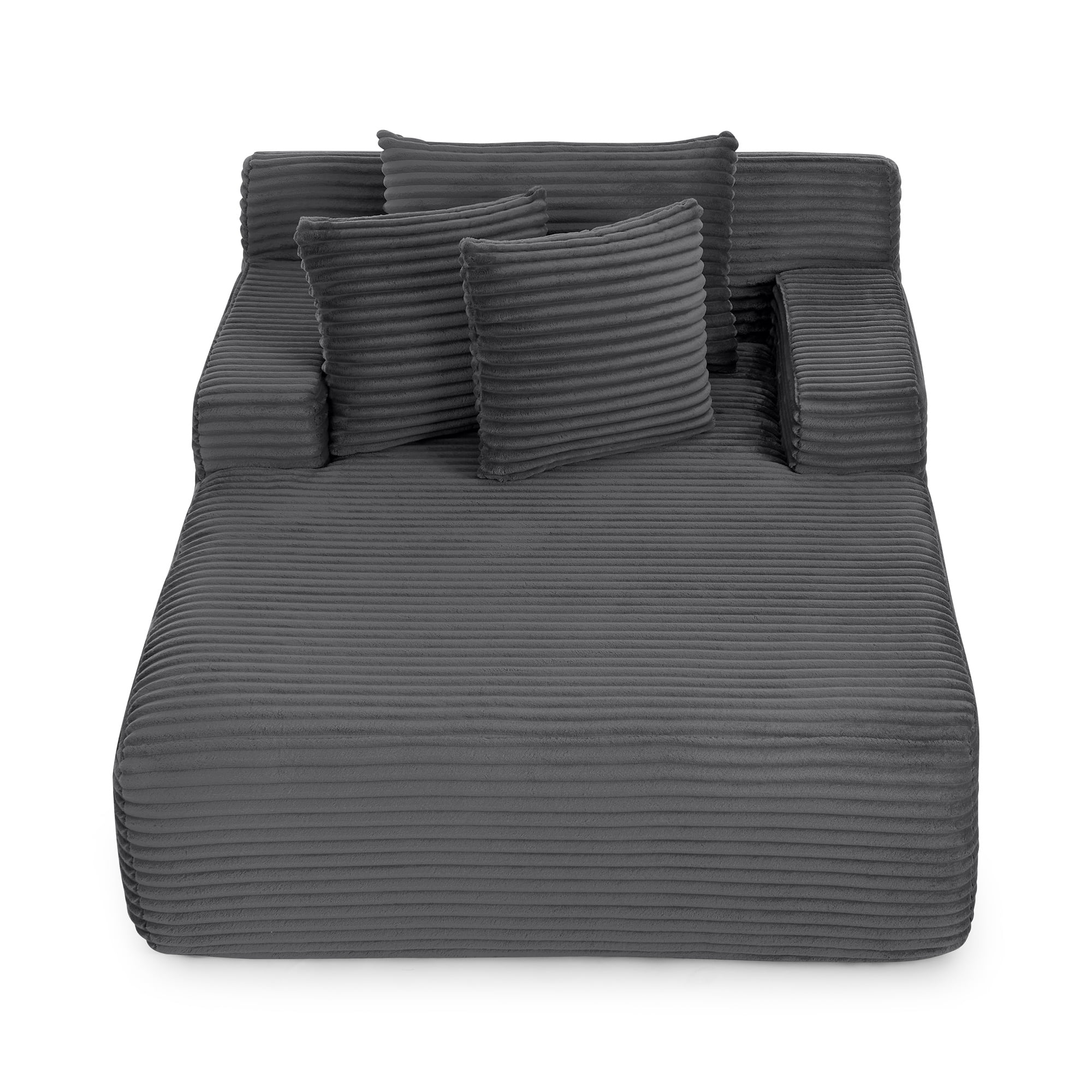 Aukfa 65" Oversized Chaise Lounge Indoor Chair Boneless Sofa Couch for Living Room, 3Pillows, Corduroy, Dark Gray