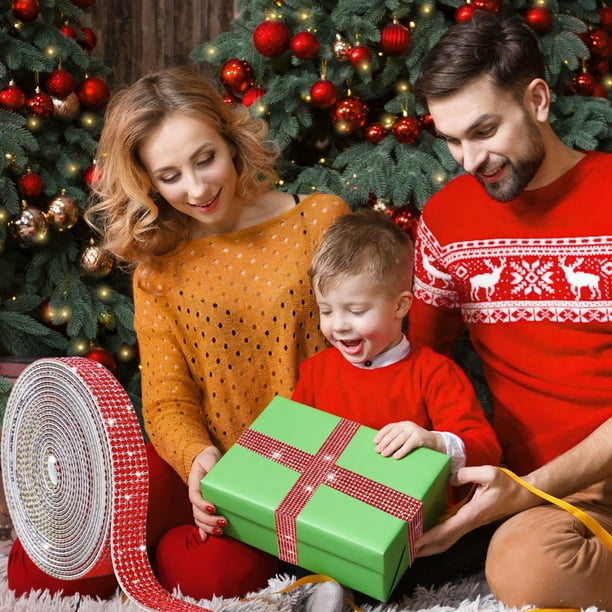 Cinta autoadhesiva de diamantes de cristal de 6 filas y 40 pulgadas, ideal para manualidades y regalos navideños. Rollos de cinta brillantes.