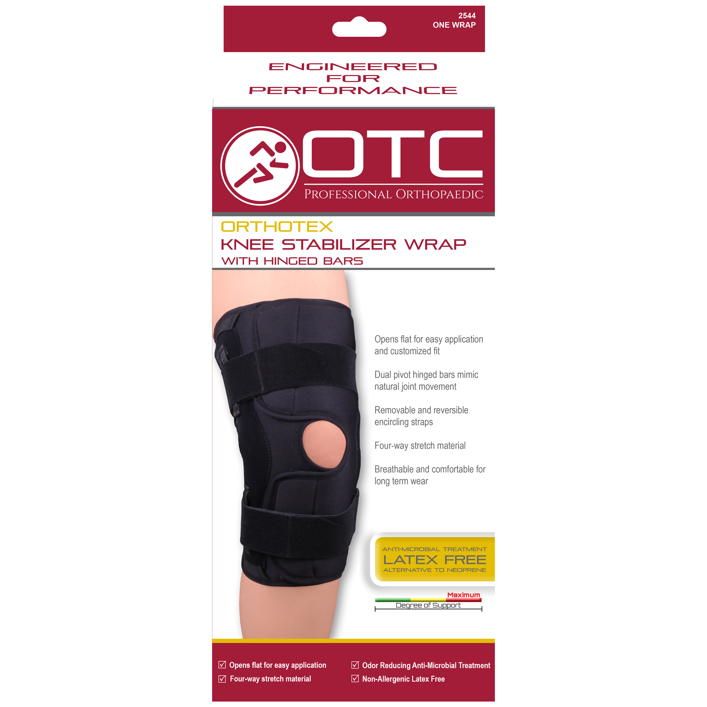 OTC Orthotex Knee Stabilizer Wrap Hinged Bars, Black, 5XLarge