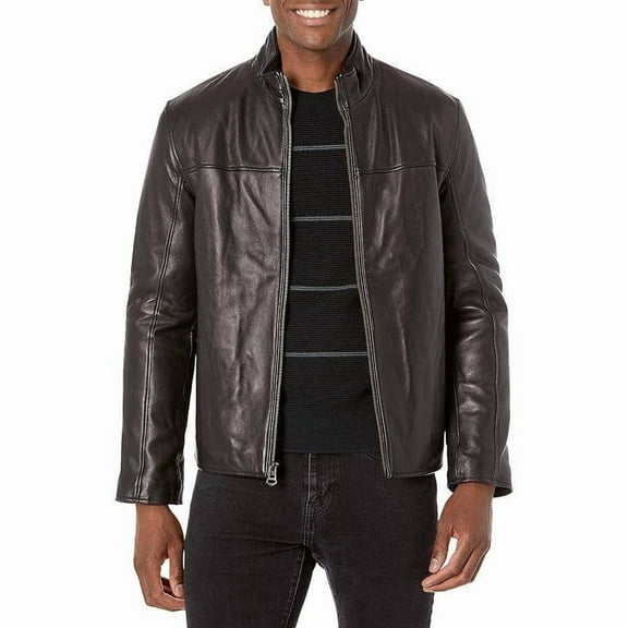 Cole Haan Men's Smooth Lamb Leather Jacket With Convertible Collar (Black, S)