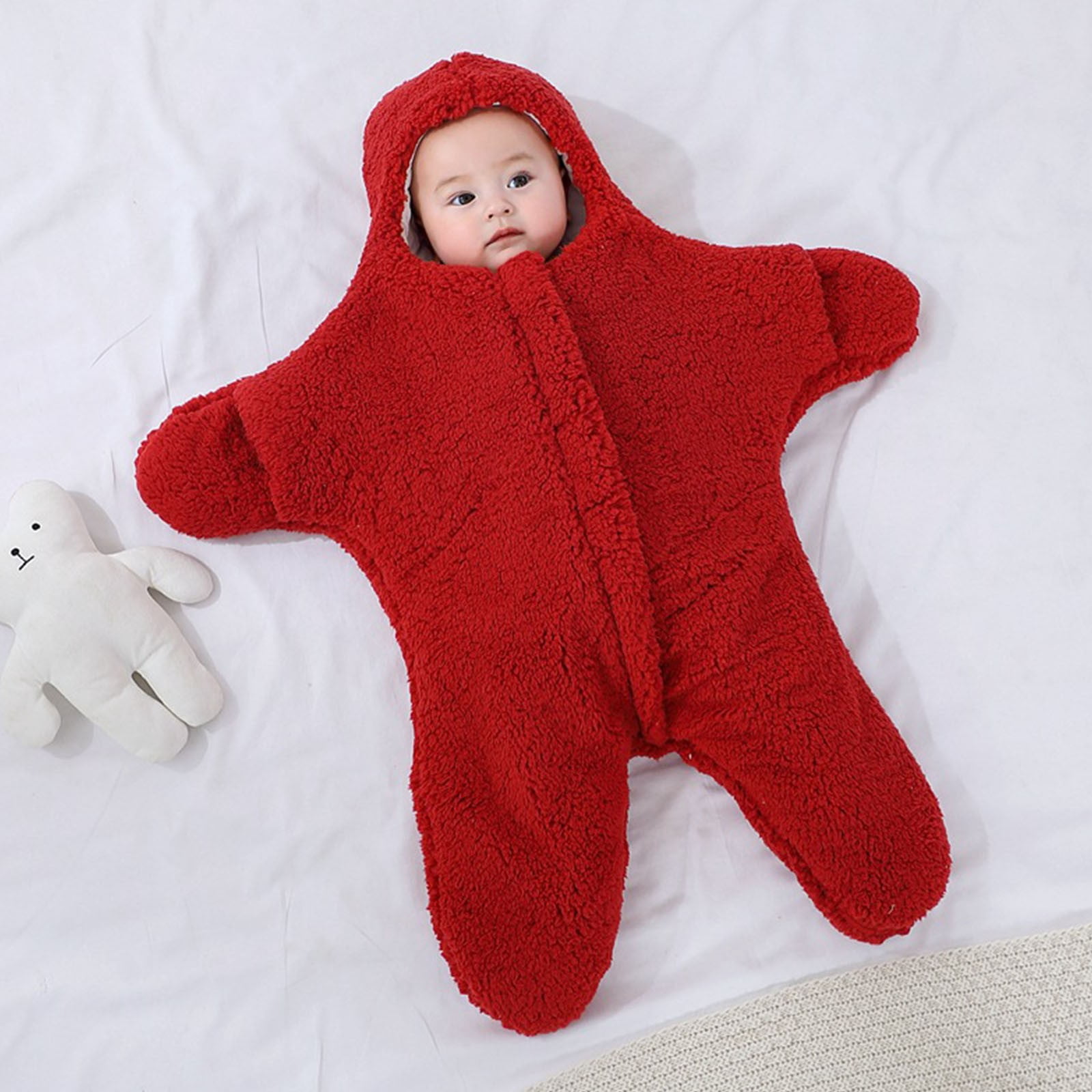 Baby Sleep Sack Boys Girls Fleece Winter Sleeping Long Sleeve Onesies Pajamas Star-Fish Warm Sleeping Bag Snowsuit, Red, 9 Months