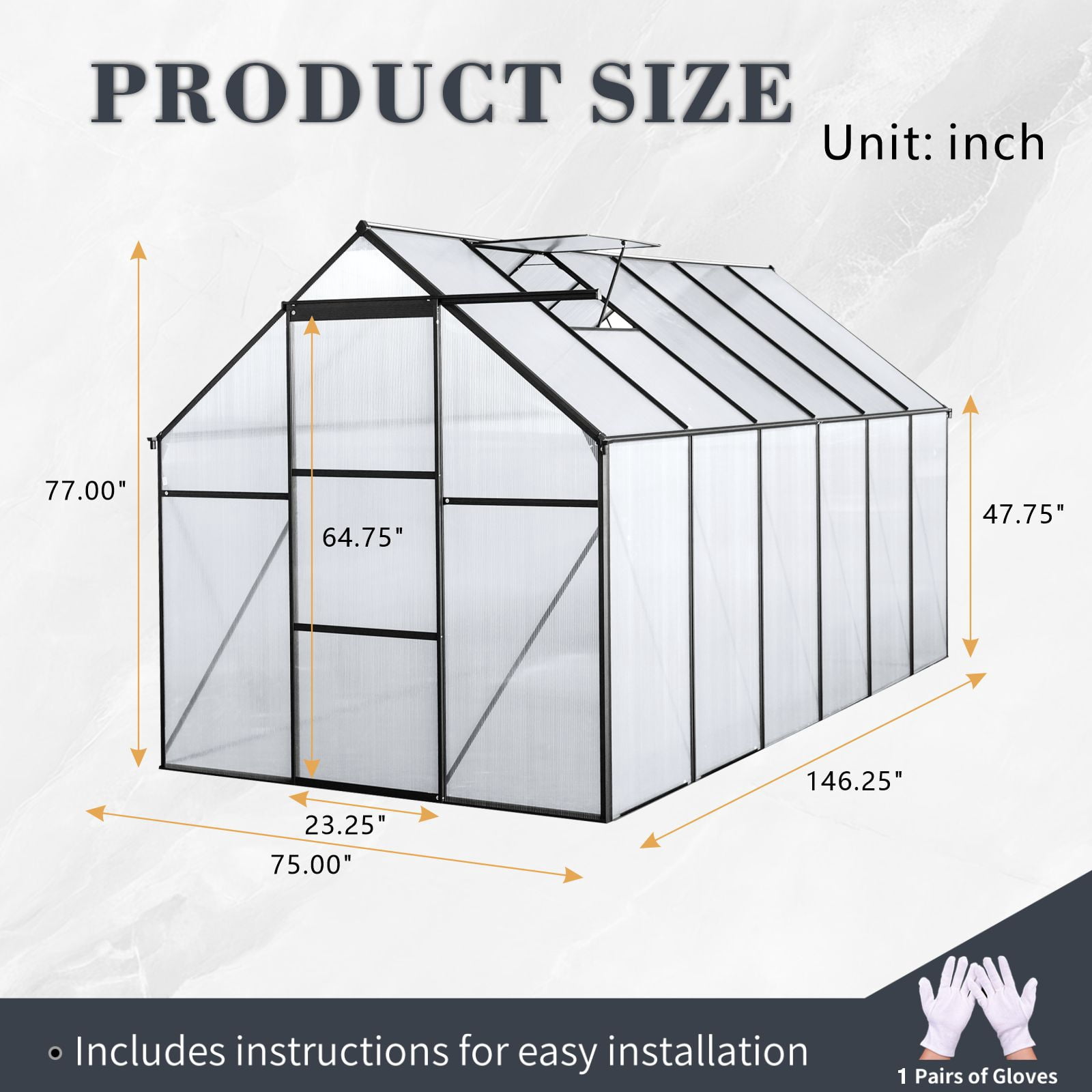 IMagacFun 6x12 Polycarbonate Greenhouse Heavy Duty Walk-in Greenhouse with Sliding Door and Aluminum Frame for Outdoor Garden Backyard Black
