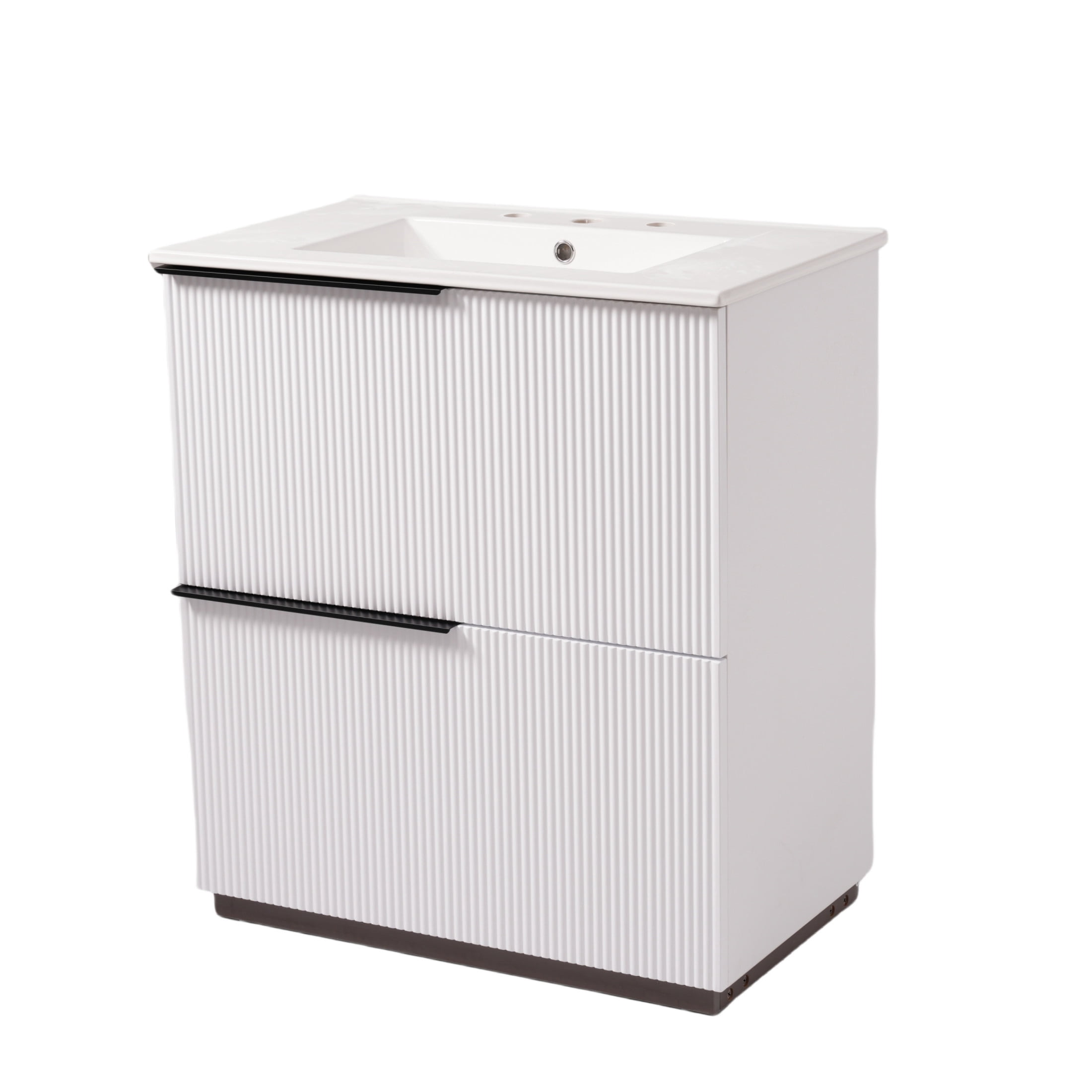 Christopher Knight Home 30" Bathroom Vanity with Ceramic Sink and Soft Close Drawers, Fluted Design, White