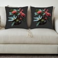 thumbnail image 3 of Set of 2 Decorative Throw Pillow Covers 18x18in - Vibrant Botanical Floral Design with Red Pink & Yellow Flowers on Dark Background - Perfect for Couch Bed Car, 3 of 8