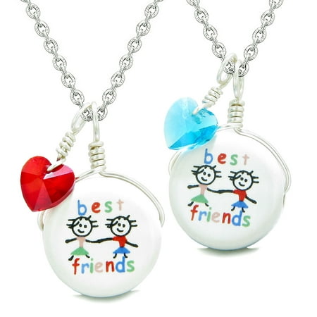 Love Couples or Best Friends Positive Powers Set Ceramic Charm Blue Red Hearts Amulet Pendant