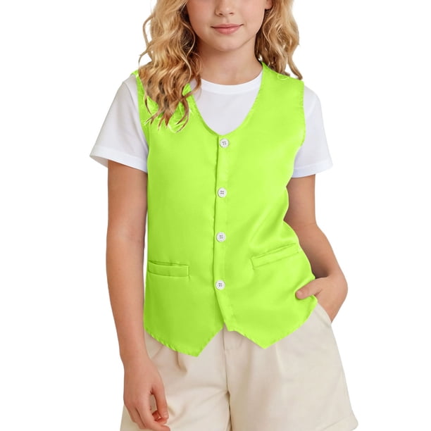 Odeerbi Chaqueta de Traje de Niños y Niñas Color Sólido V Cuello Botón Chaleco Con Bolsillos Vestido Formal Chaleco Para La Fiesta de Boda