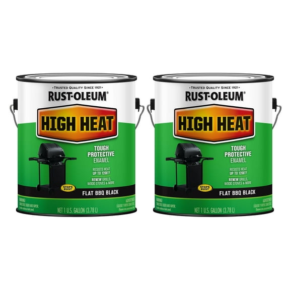 Rust-Oleum 233967-2PK High Heat Enamel Brush On Paint, Gallon, Flat BBQ Black, 2 Pack