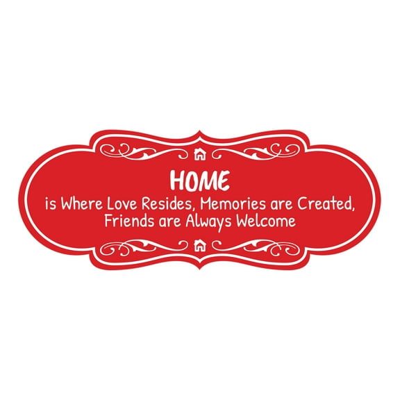 Signs ByLITA Designer Home is Where Love Resides, Memories are Created, Friends are Always Welcome Durable ABS Plastic Laser Engraved Easy Installation Elegant Design Sign (Red) - Large