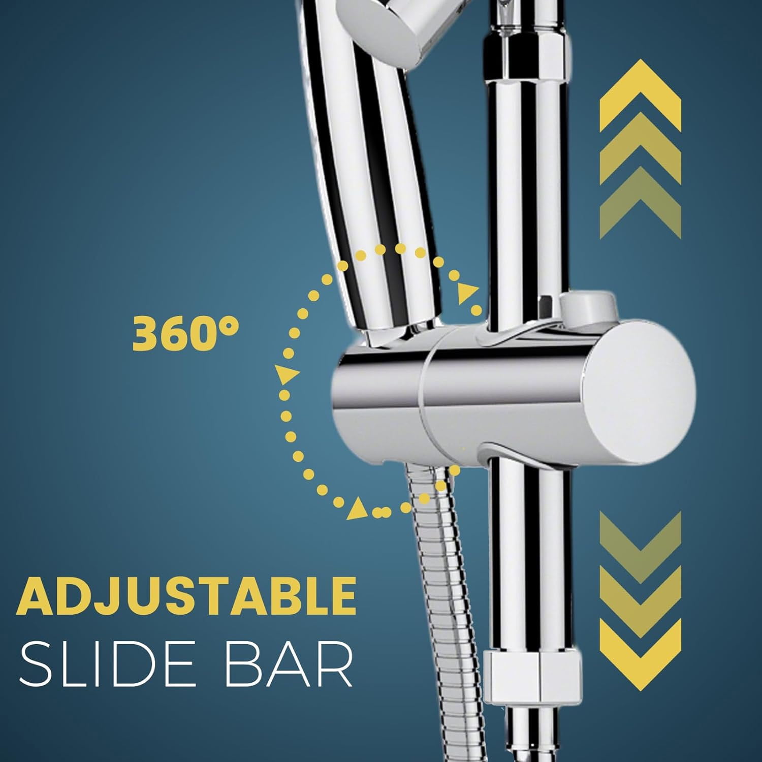 ROSYNEY 12 Inch Rain Shower Head with 8-Setting Handheld Spray Combo, Metal Height Adjustable Shower Arm, Slide Bar with Holder, Stainless Steel Hose, Chrome