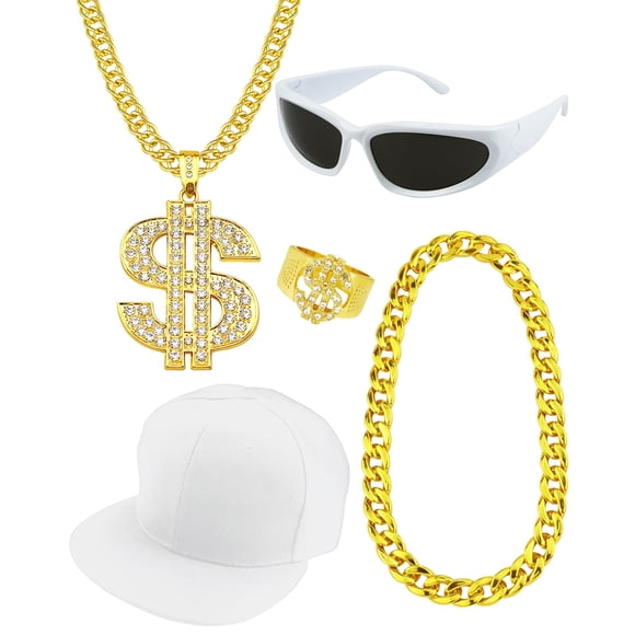 Kit de Disfraz Riuziyi Hip Hop Rapero años 2000s, 80s y 90s con Accesorios