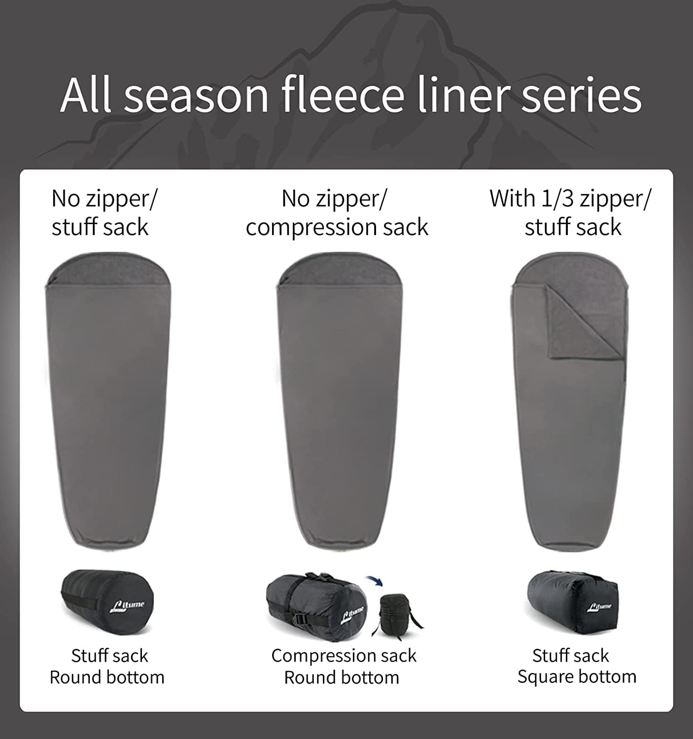 Litume Fleece Sleeping Bag Liner with Zipper – Lightweight All-Season Mummy Sack for Cold Weather Camping, Winter Hiking & Travel (E630)