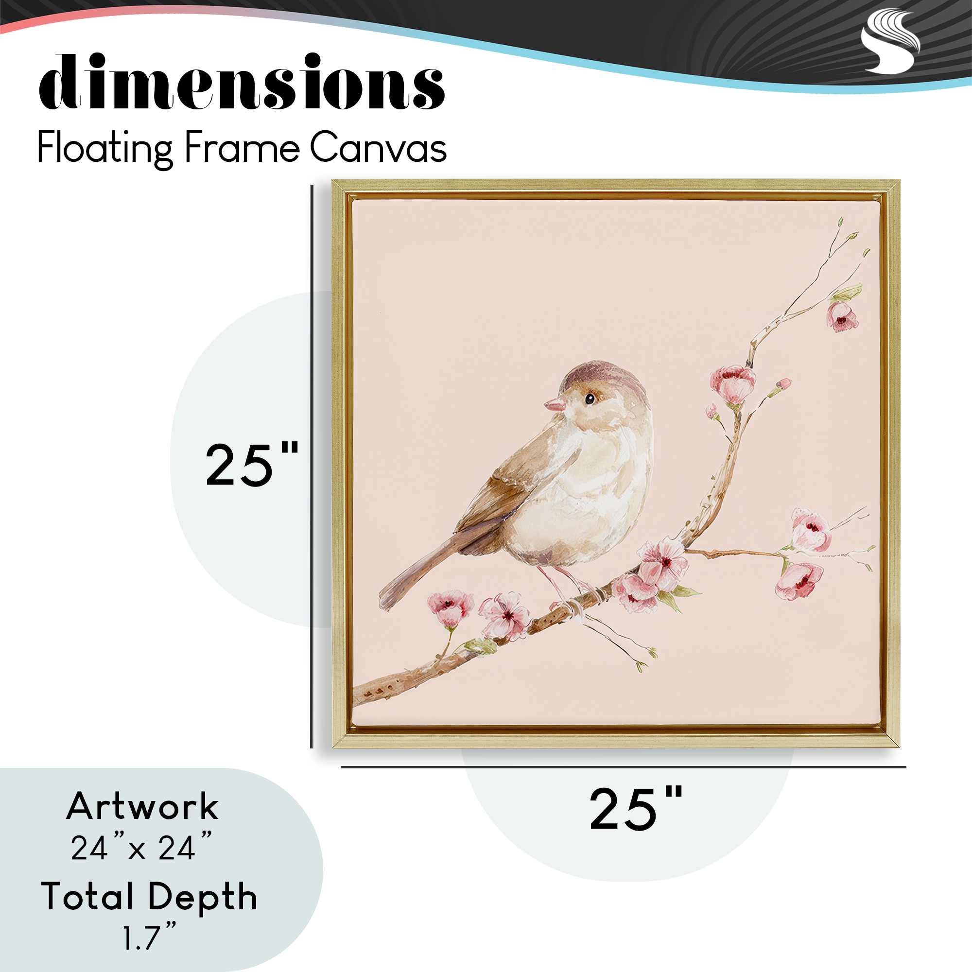 Sweet Brown Bird Perched Gold Framed Floater Canvas Wall Art, design by Lisa Wehmeyer