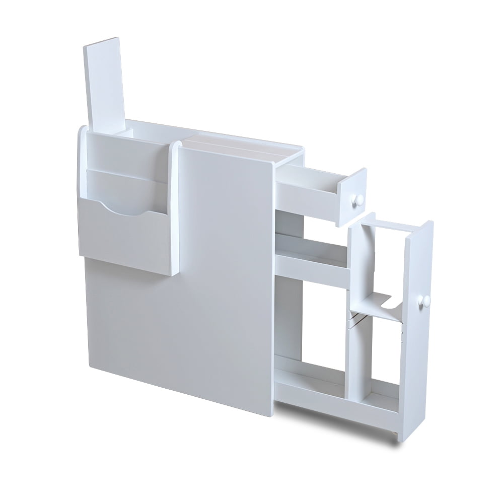 Organizedlife White Bathroom Floor Cabinet Storage With Drawer And Magazine Holder Over The Toilet Storage Home Kitchen
