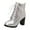 Silver, variant on Womens High Heels Combat Boots 2025 Fashion Silver Leather Pointed Toe Chunky Block Heeled Mid Calf Short Dress Ankle Booties Silver Size 5.5